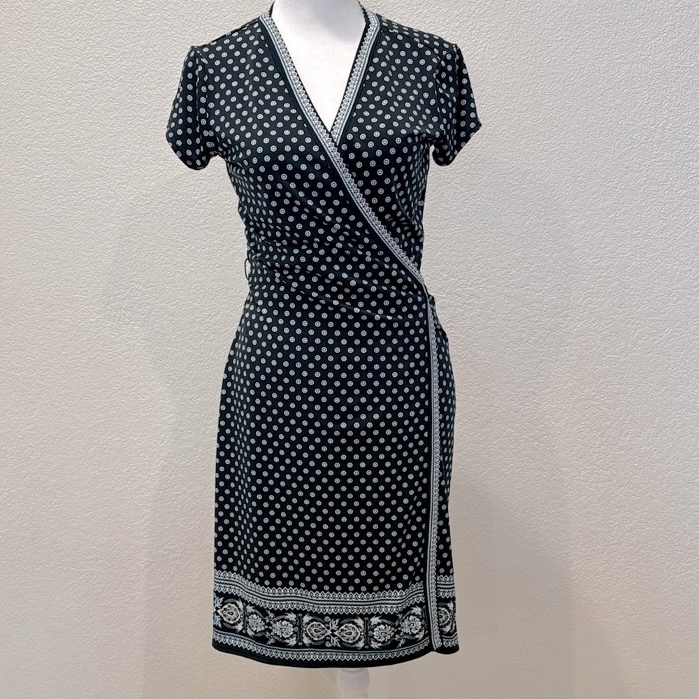 Max Studio Women’s Navy Blue Casual Wrap Midi Dress Size Small